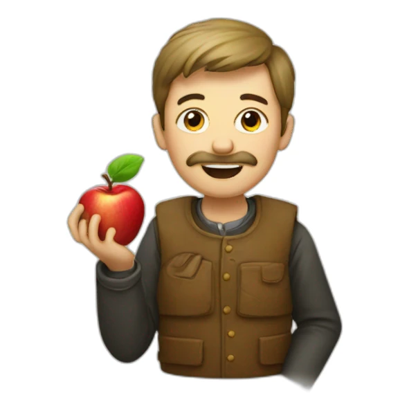A German man eating an apple sticker