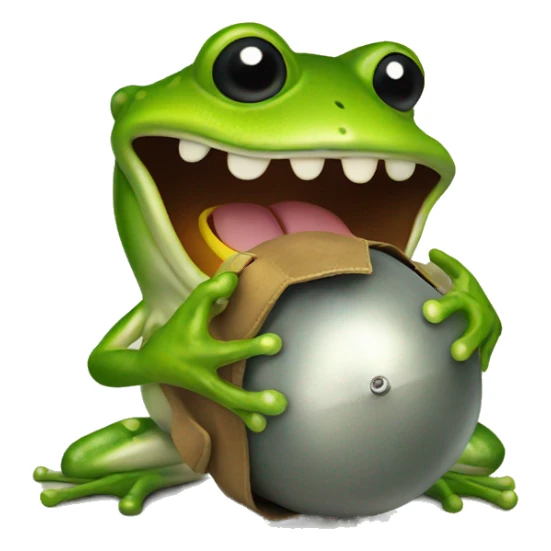 A silly frog holding a bomb sticker