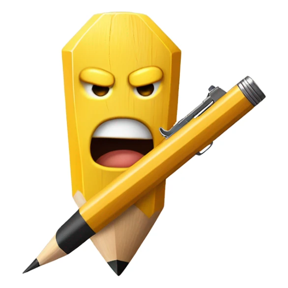 Angry pencil with a gun sticker