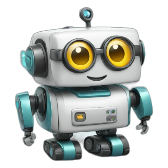 A happy squared robot toy with glasses sticker
