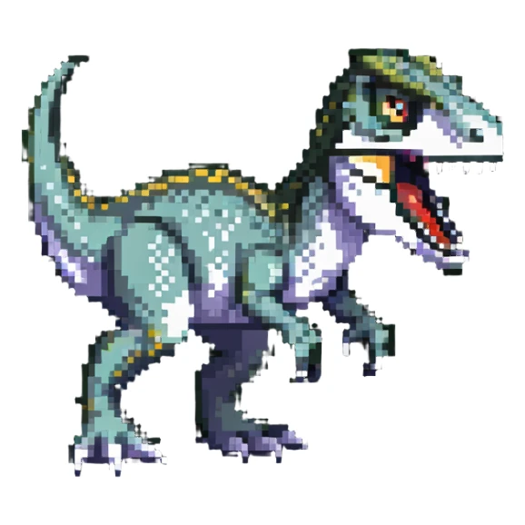 A fierce velociraptor dinosaur with sharp teeth and claws sticker