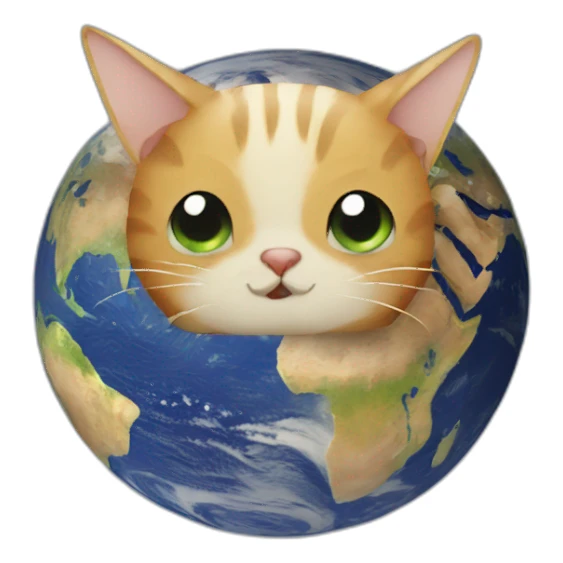 planet Earth with a cartoon pensive cat face sticker