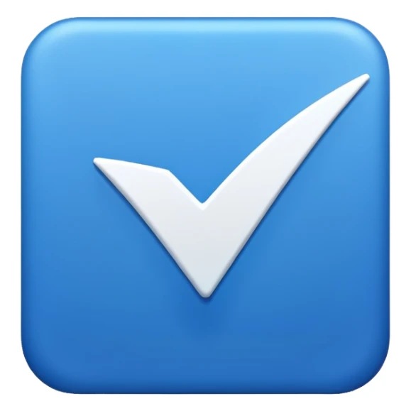 Make Make a symbol with a tilted blue colored square with a tick mark inside it in the middle. Make the edge of the square sharp. Make it normal tilt square and normal tick in the middle sticker