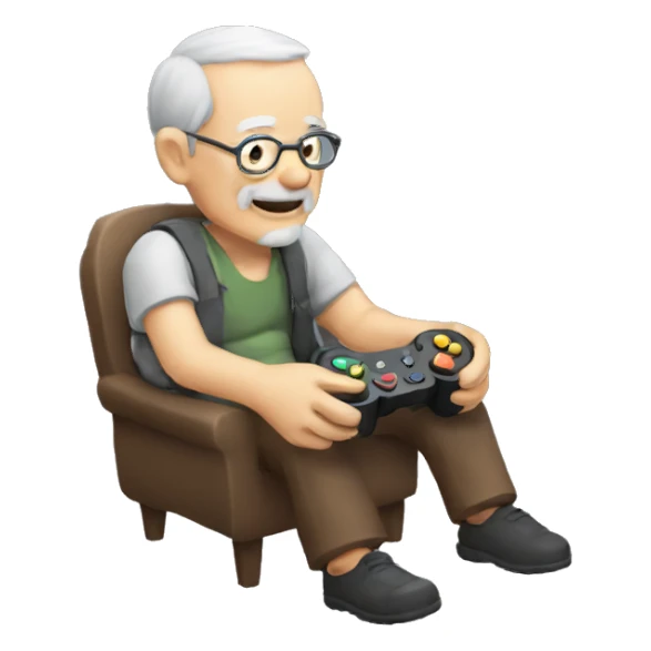 Old man playing games on a gamepad sticker