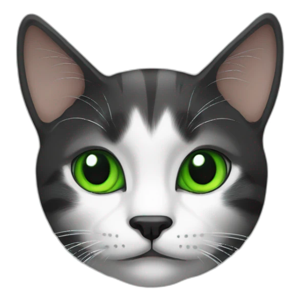 cat black and white green eyes split ear sticker