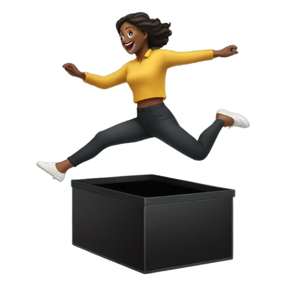 woman jumping on black box sticker