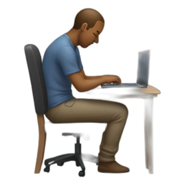 hunched back sitting in the chair using a laptop sticker