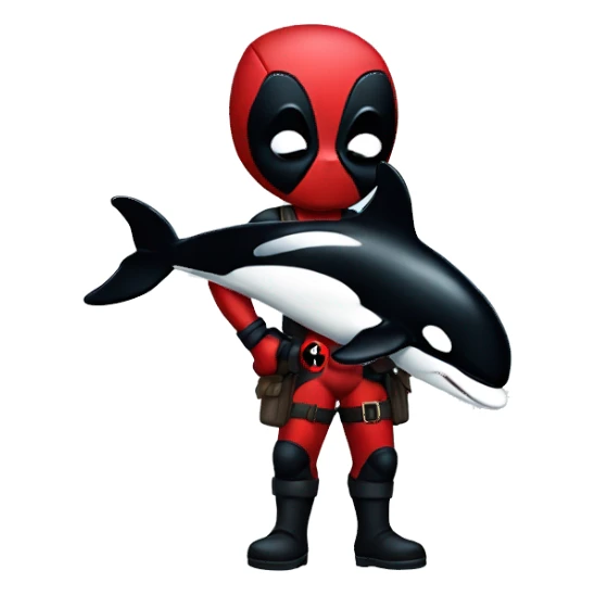 Deadpool holding a baby orca sticker