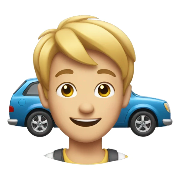 happy boy by a car sticker