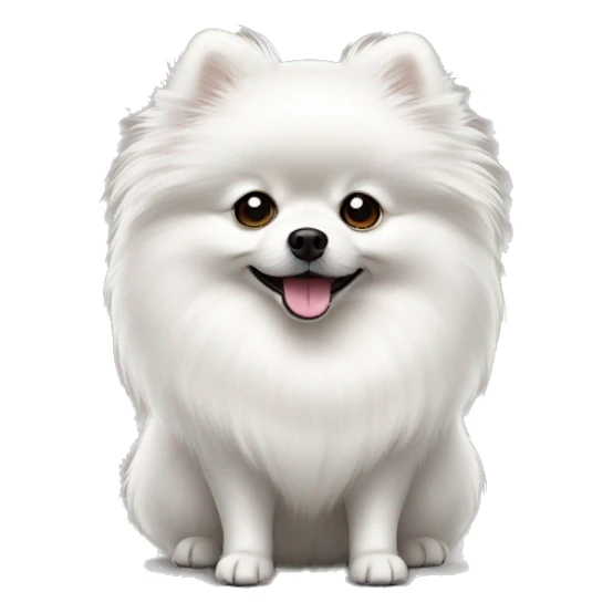 fuzzy white pomeranian with one black ear sticker