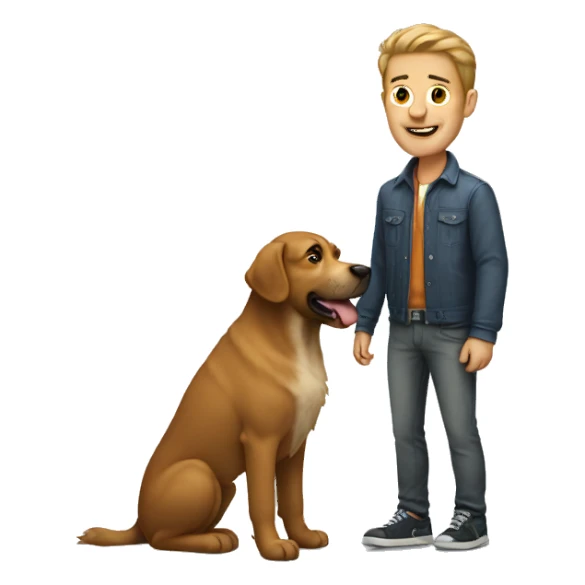 A guy with a big dog sticker