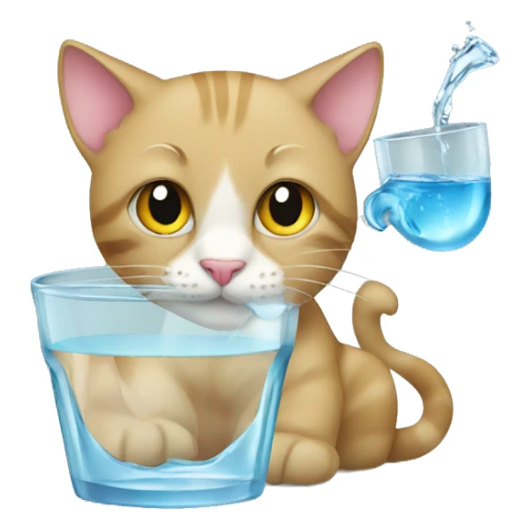Cat drinking water from a glass sticker