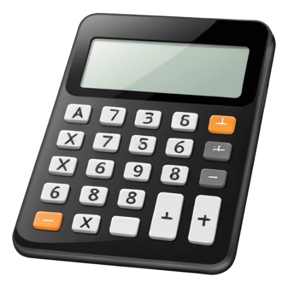 Minimalistic flat vector icon, iOS style, thin black contour on white background. Calculator and geometric shapes (triangle, circle). No text, no shadows. sticker