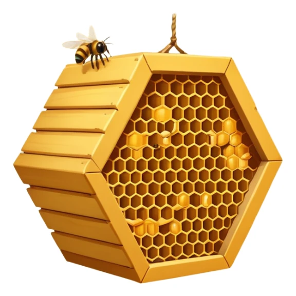 A small hive nestled between tree branches with worker bees. sticker