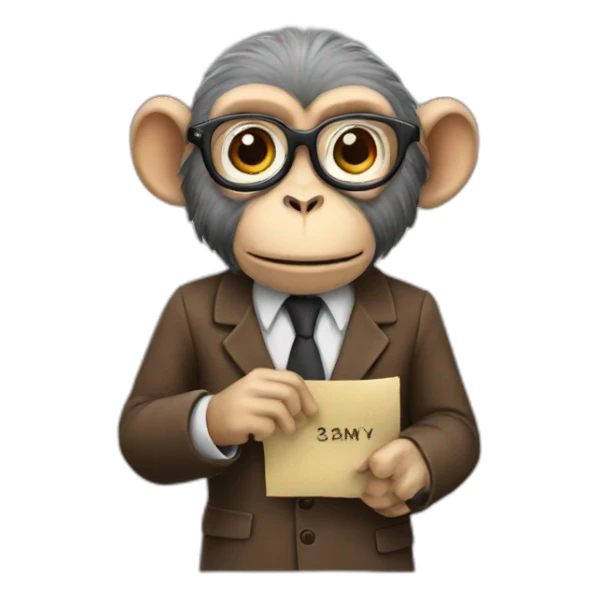 monkey professor hands holding a name sticker