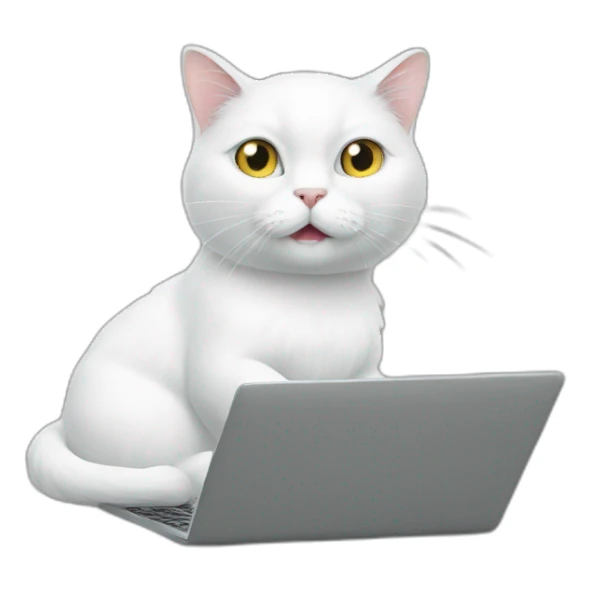 White cat typing on a laptop meme  sticker
