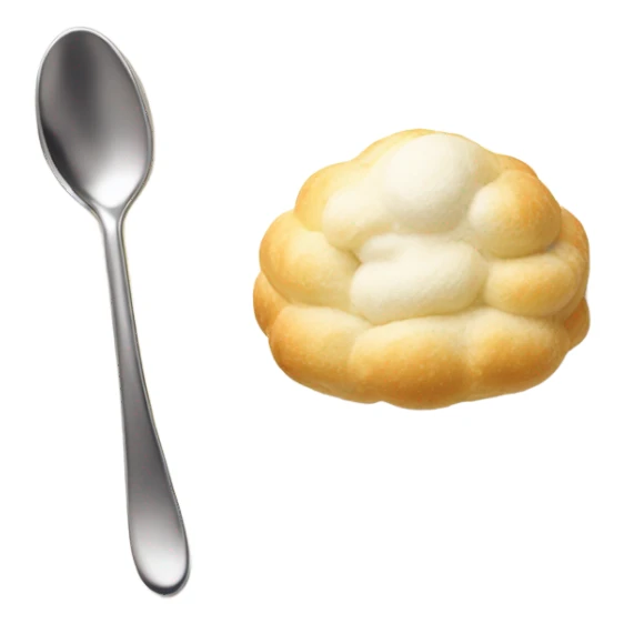 Cream vanilla puff at plate and spoon sticker