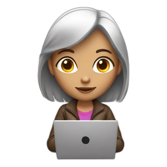 developer girl brown hair with laptop sticker