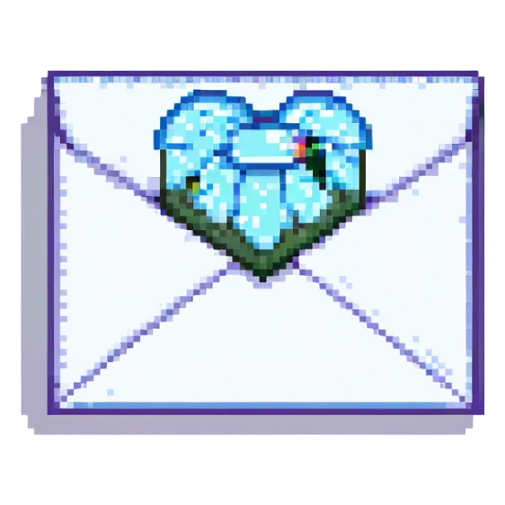 a letter being placed inside an envelope, pixel art style sticker