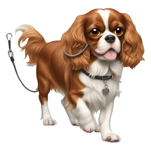 King Charles spaniel walking a pig on a leash sticker