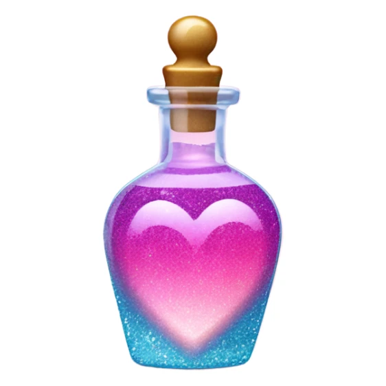 Pink ombre heart shaped potion bottle with liquid and glitter sticker