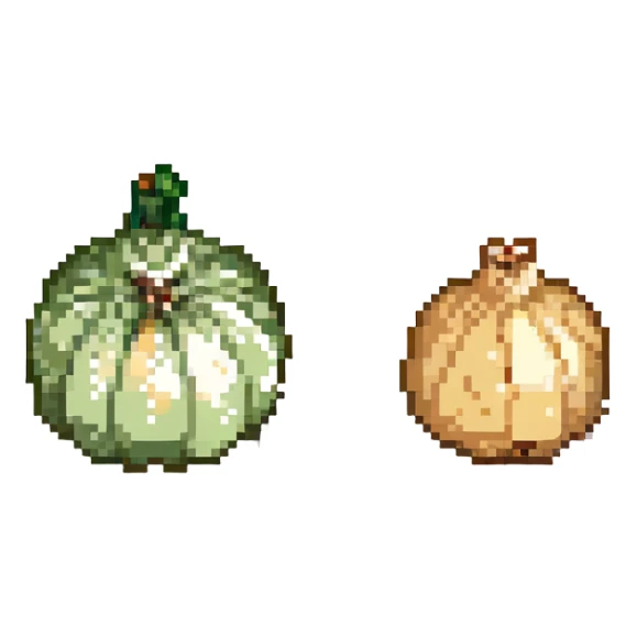 pixel art style garlic head and onion side by side sticker