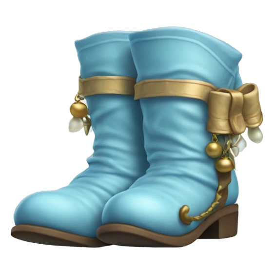 Realistic isolated light blue elf boots with bells. sticker