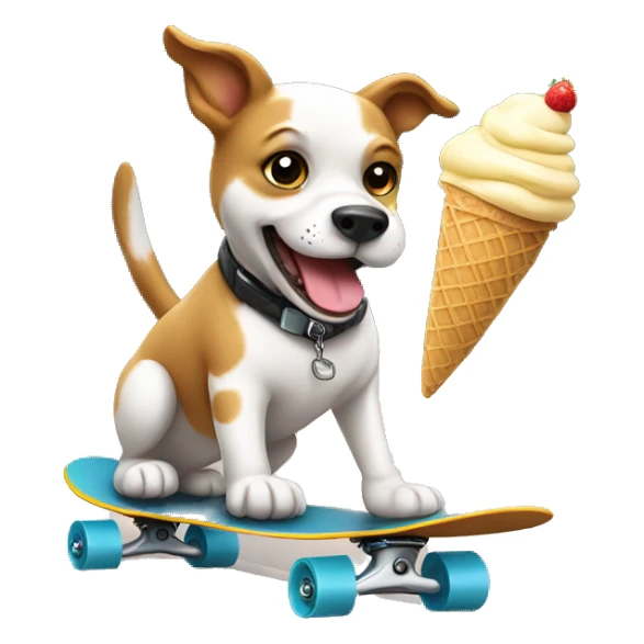 Dog riding skateboard while holding ice cream  sticker