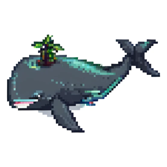 Magic whale, pixel art style, black and white colors sticker