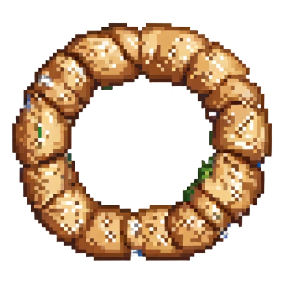 simple sesame simit, pixel art style, ring-shaped, Turkish simit sticker
