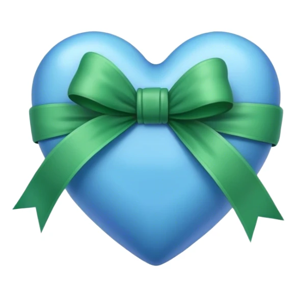 a blue heart wrapped by a green bow sticker