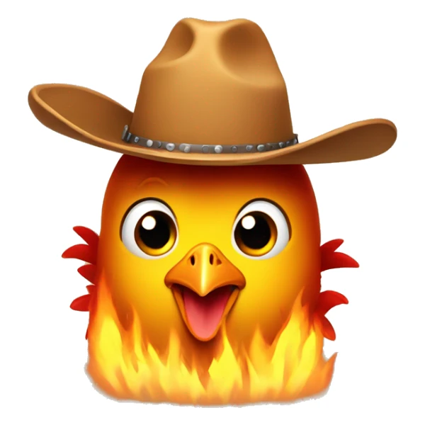 Cute chicken surrounded by fire wearing a cowboy hat sticker
