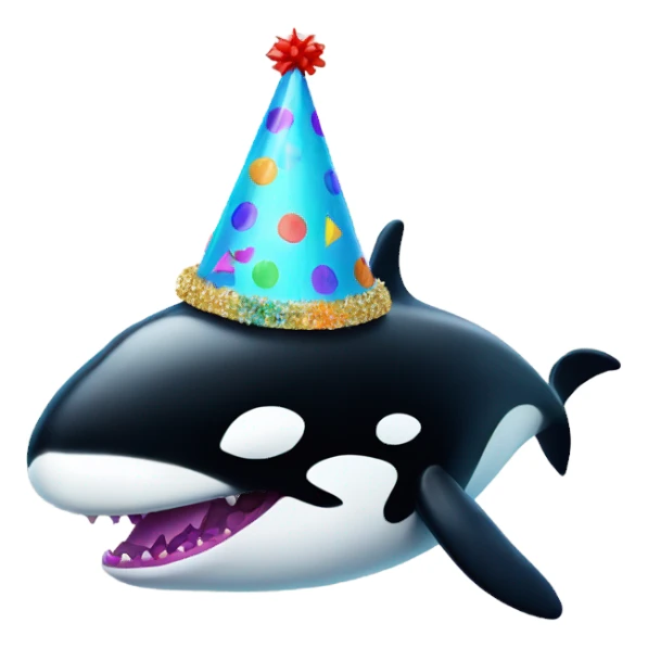 Killer whale wearing a small colourful party hat  sticker
