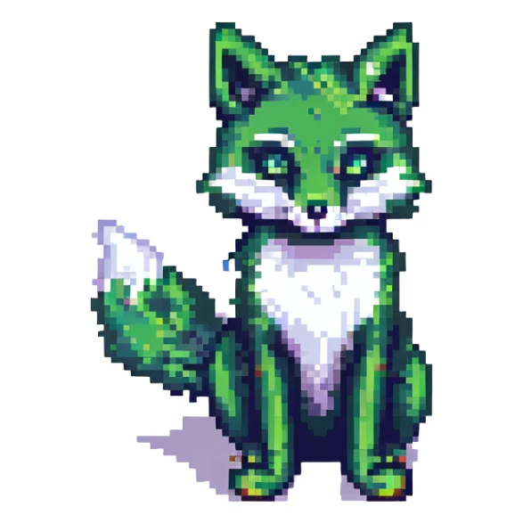 green fox, pixel art, retro game style sticker