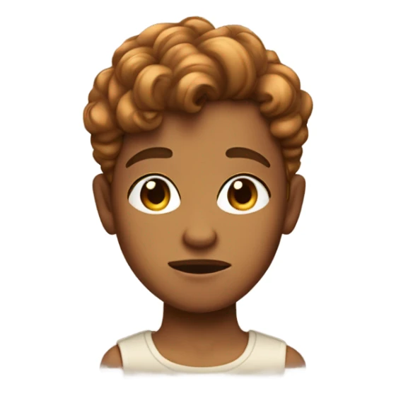 caramel skin boy with long curly brown pixie cut and pouted lips wit sticker