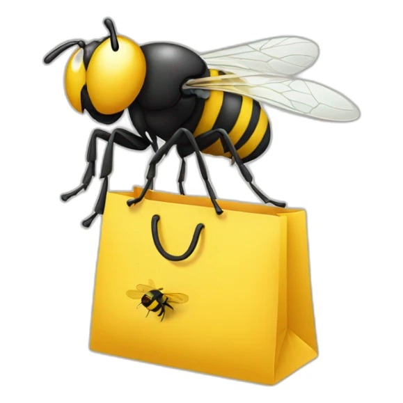 A fly on a bee with shopping bag sticker