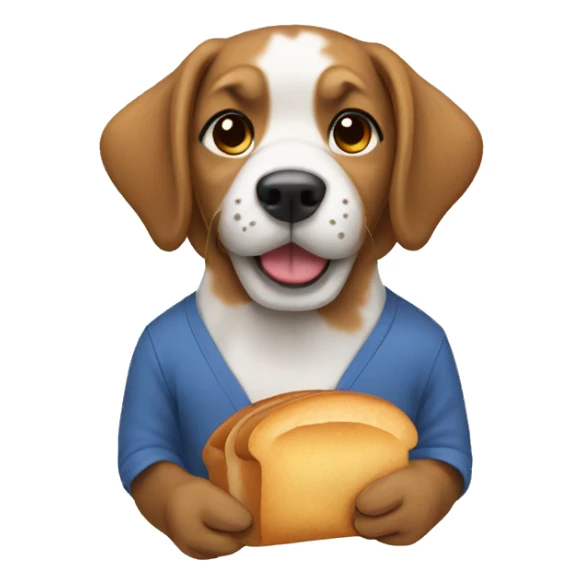 dog with shirt and bread sticker