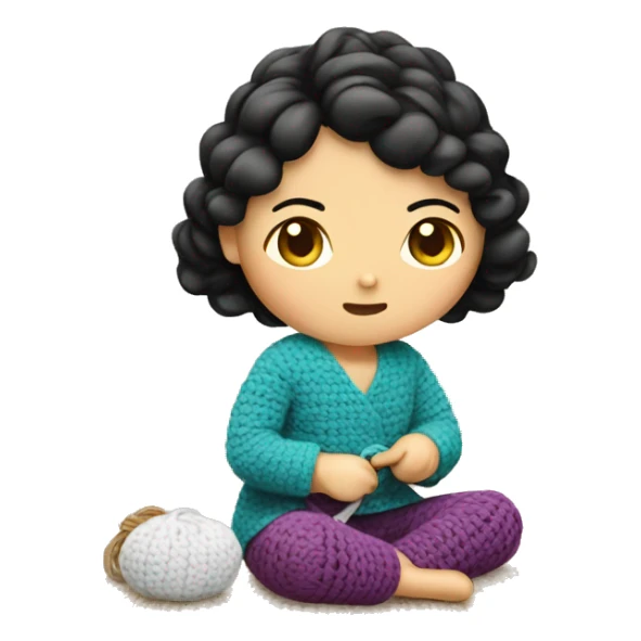 Asian girl crochetting sticker