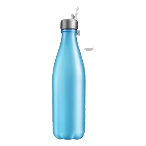 Beige water bottle with handle and straw sticker
