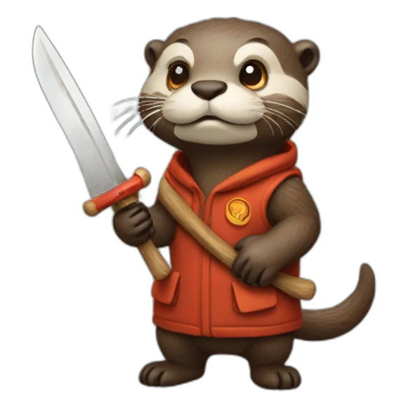 otter holding a fire knife in his hand sticker