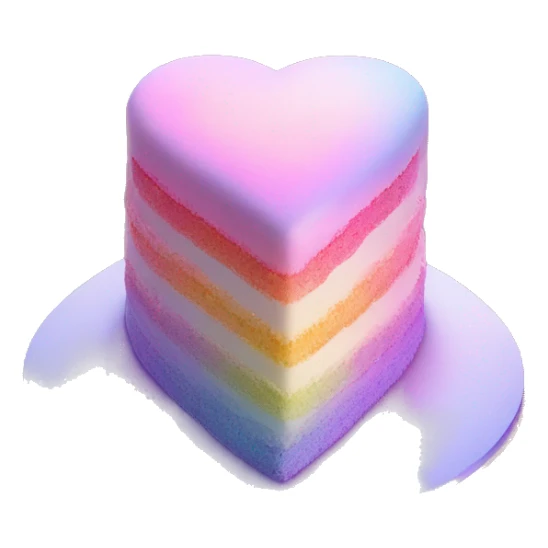 Iridescent gradient hue heart shaped cake with piping sticker
