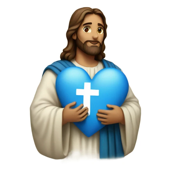 Jesus holding a blue heart  sticker