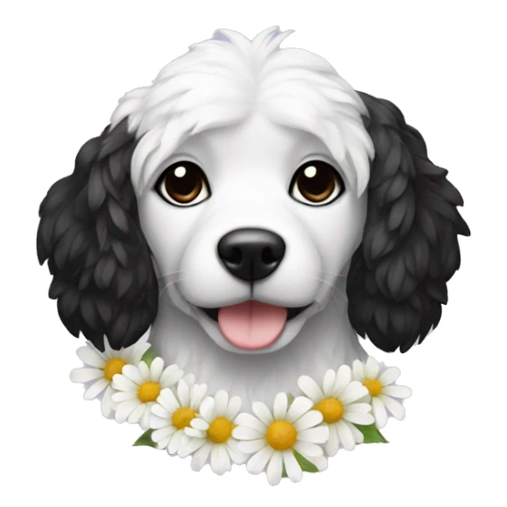 dog white and black with flowers sticker