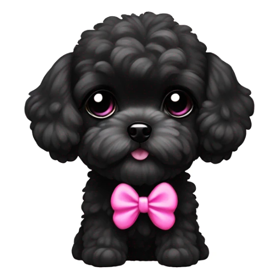 Tiny black Maltipoo dog with a pink bow  sticker