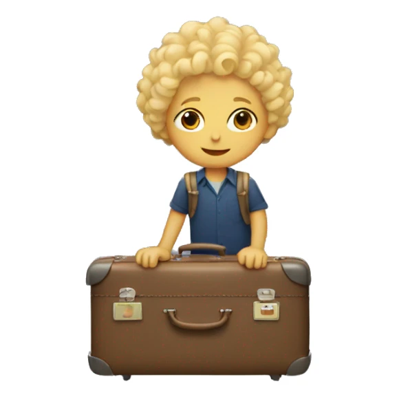 boy with blonde curls in a suitcase sticker