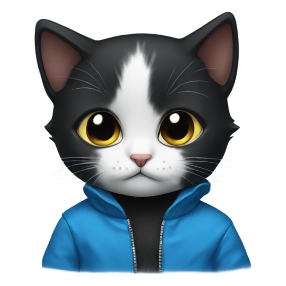  Black kitten with tears and a blue jacket  sticker