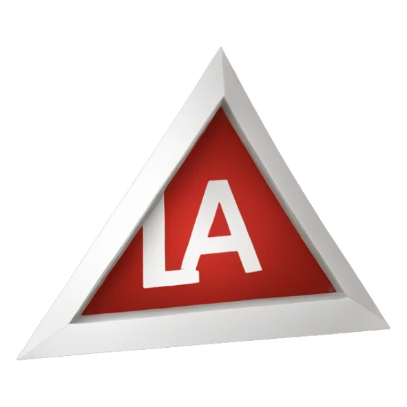 red triangle sign with "LA SCENE" written inside in white sticker