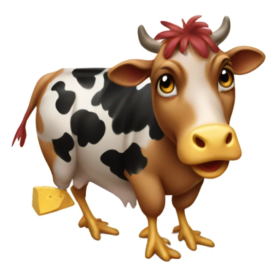 A cute girl chicken stealing a cow  sticker