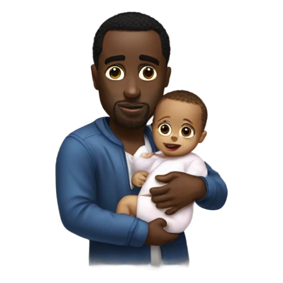 P diddy holding a baby sticker