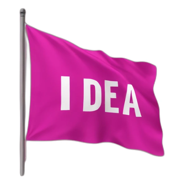 big fuchsia flag with white inscription "idea" sticker